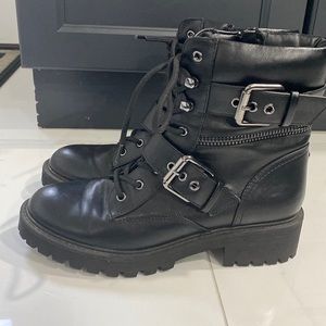 GBG Guess Black Combat Buckle Boot 8.5 Women